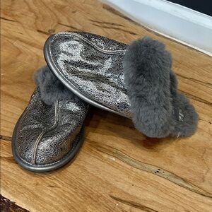 UGG Women's Metallic Gray Furry Slippers